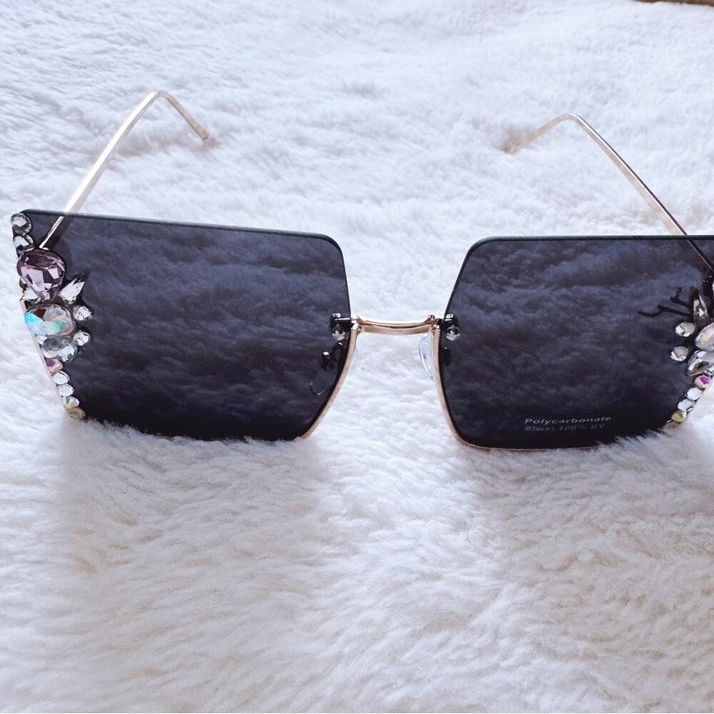 Nora Black w/ Gold Rims Square Sunglasses - Picture 4 of 13